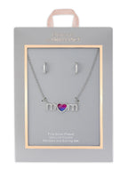 Crystal MOM Pendant & Pave CZ Hoop Earrings Set